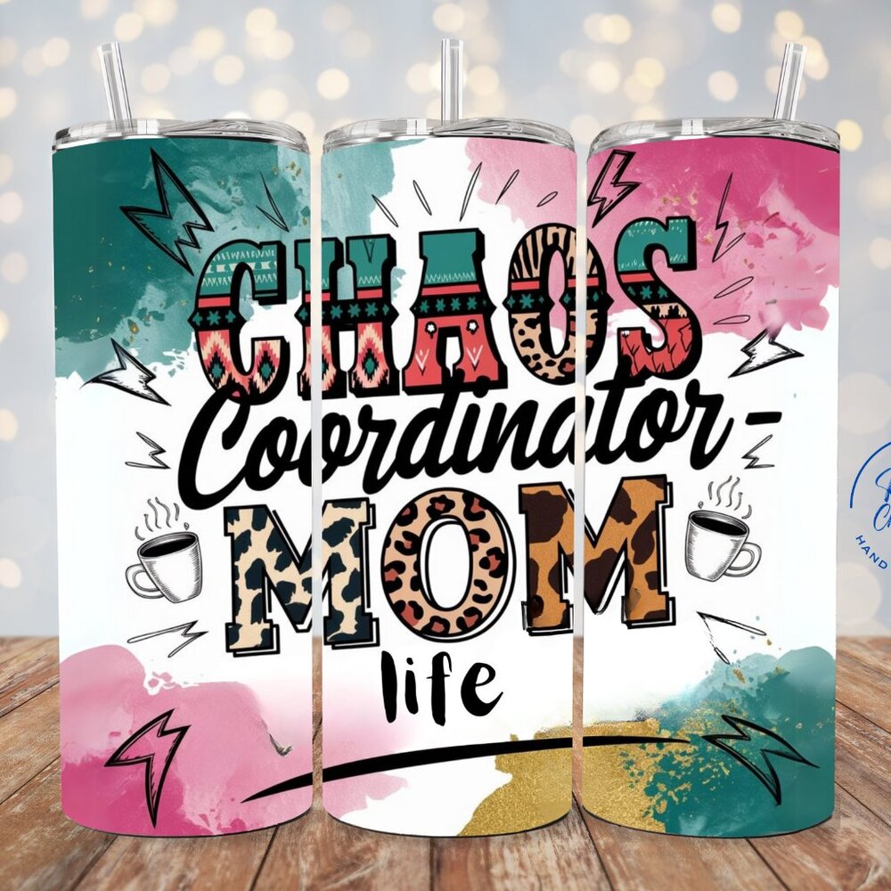 Chaos Coordinator Mom Life 20oz Tumbler, Funny Skinny Tumbler, Travel Tumbler